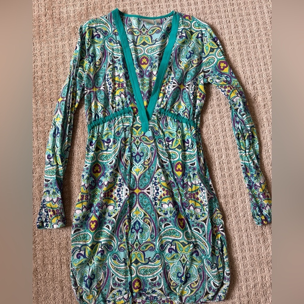 Athleta Surfside Tunic Swim Cover Up Long Sleeve Paisley Turquoise XS - Picture 1 of 8